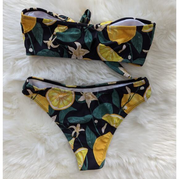 Shein Lemon Print Bandeau Bikini New Small - Picture 2 of 8